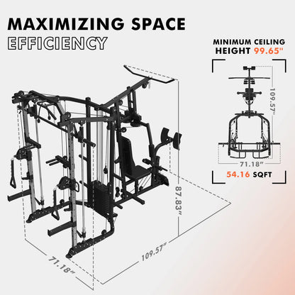 Smith Machine Power Cage, Multi-Function Home Gym System with Cable Crossover, 121LB Weight Stack