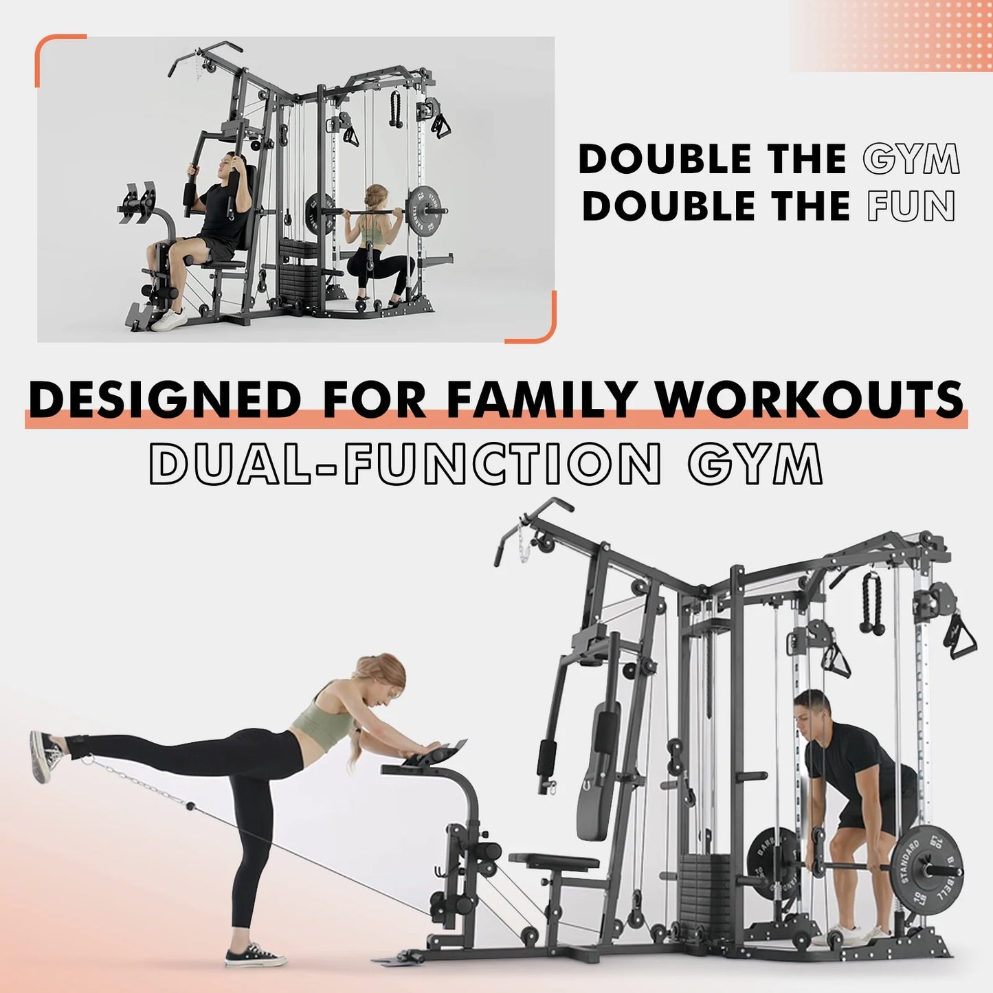Smith Machine Power Cage, Multi-Function Home Gym System with Cable Crossover, 121LB Weight Stack